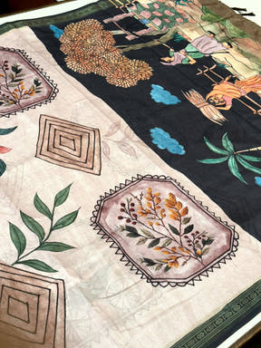 Radiant Rudraksh Border Floral Saree



