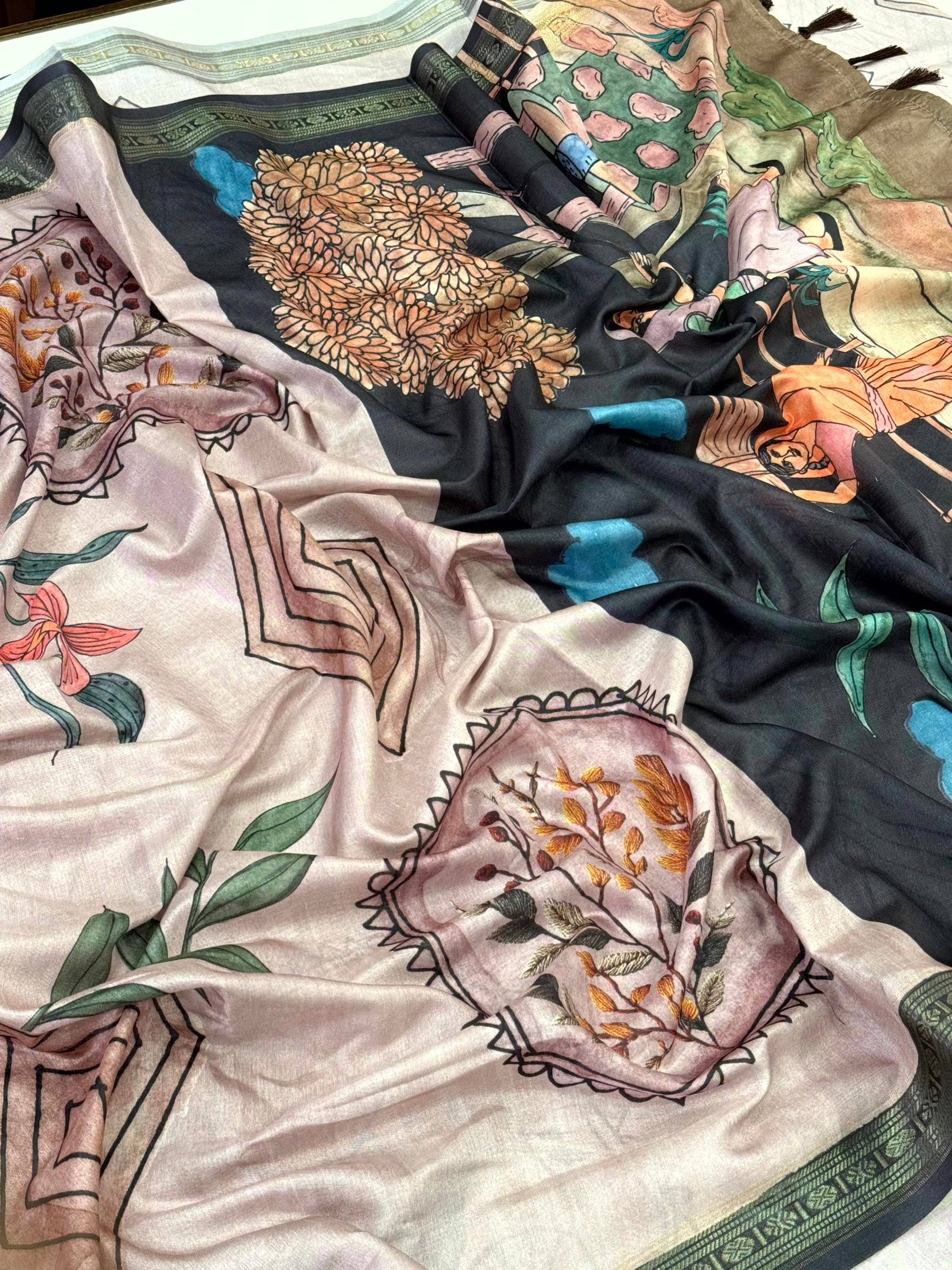Radiant Rudraksh Border Floral Saree


