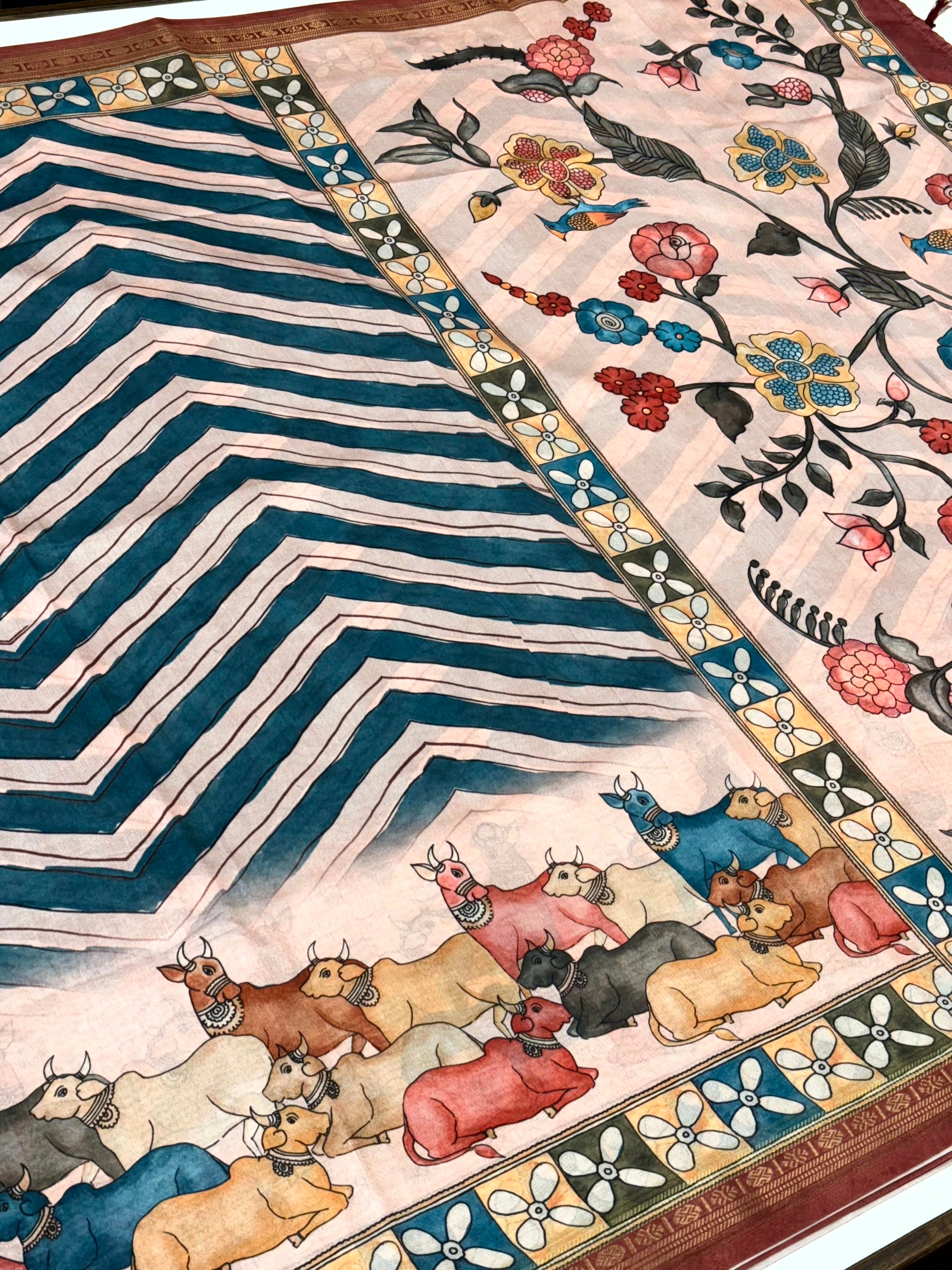 Heritage Soft Silk Ikkat Kalamkari Saree


