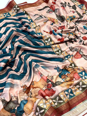 Heritage Soft Silk Ikkat Kalamkari Saree


