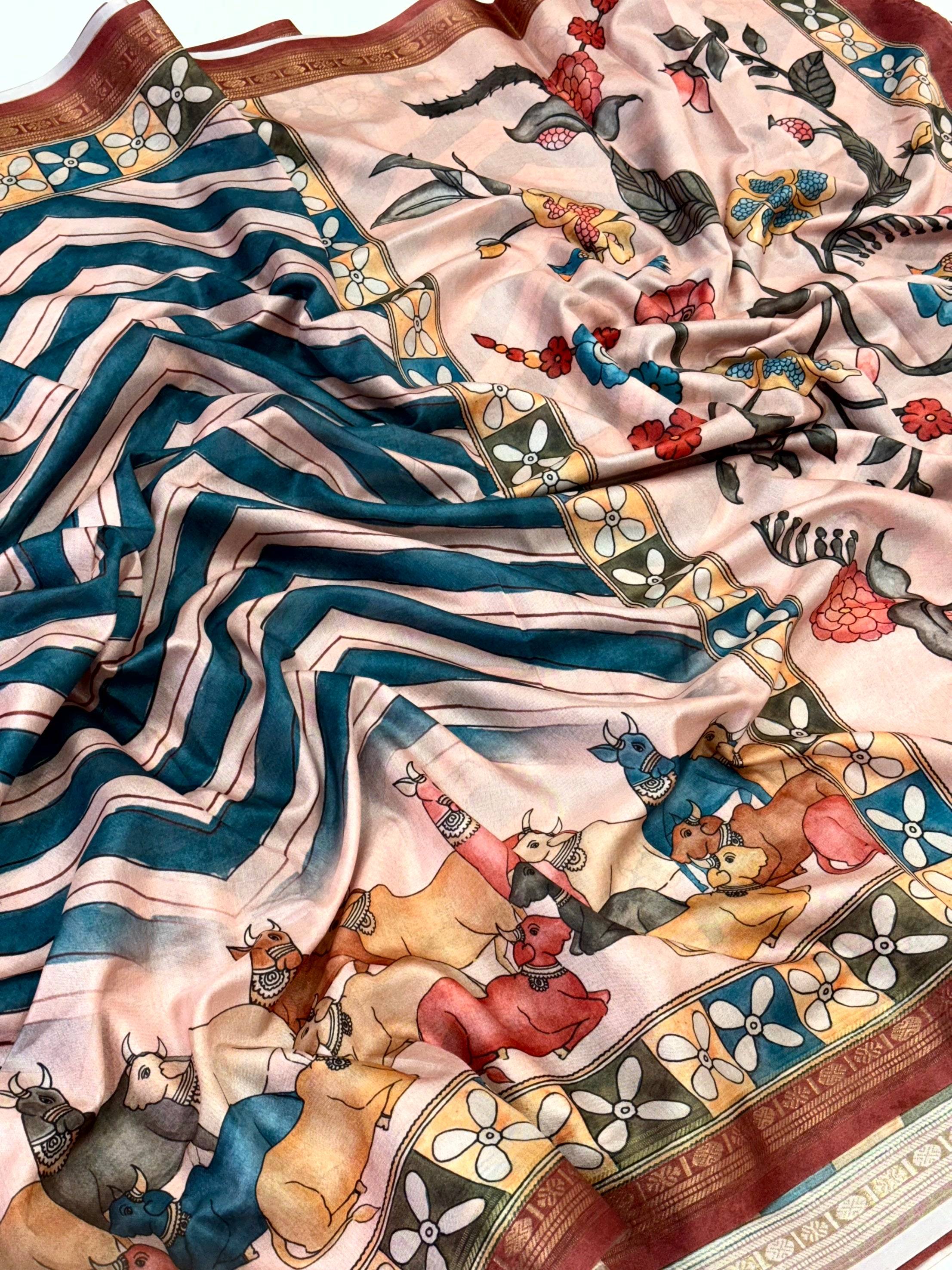 Heritage Soft Silk Ikkat Kalamkari Saree


