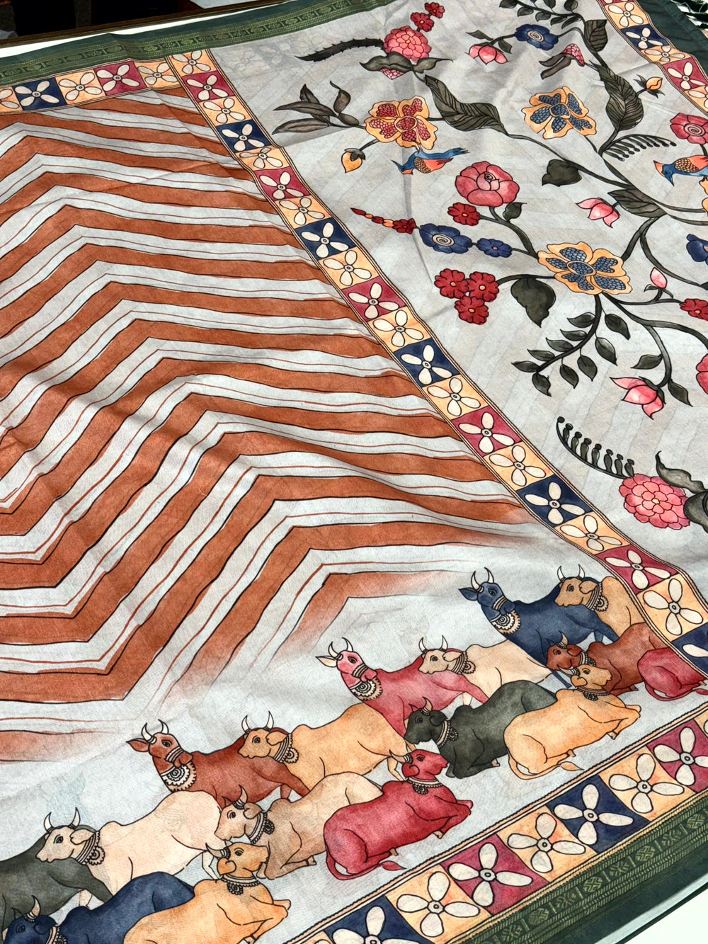 Royal Soft Silk Ikkat Kalamkari Saree