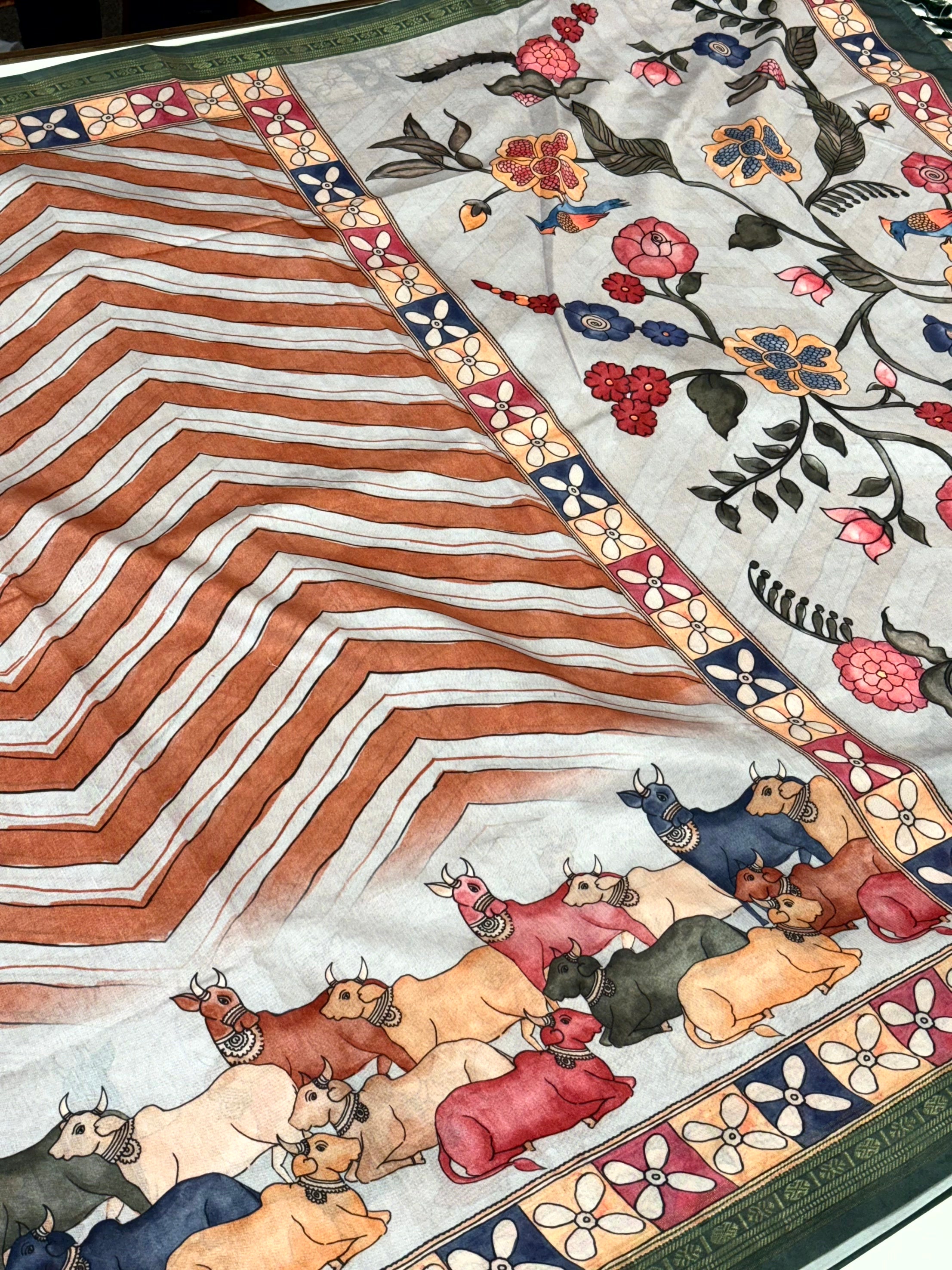 Royal Soft Silk Ikkat Kalamkari Saree