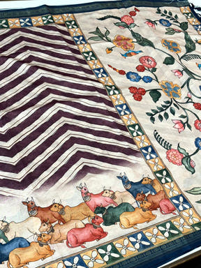 Artistic Soft Silk Ikkat Kalamkari Saree