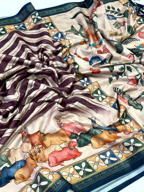 Artistic Soft Silk Ikkat Kalamkari Saree