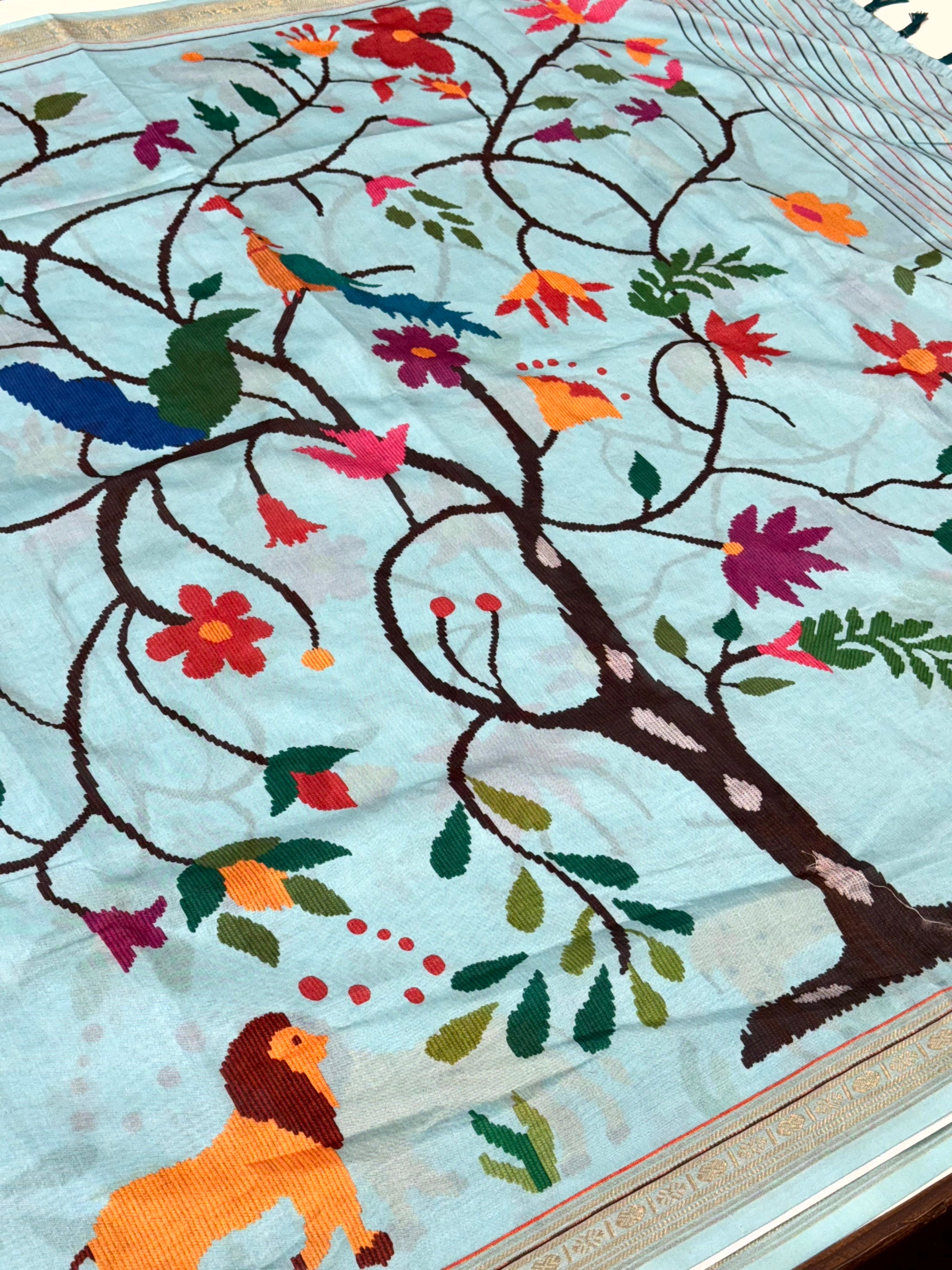 Blue Digital Rudraksh Border Saree