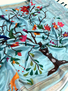 Blue Digital Rudraksh Border Saree