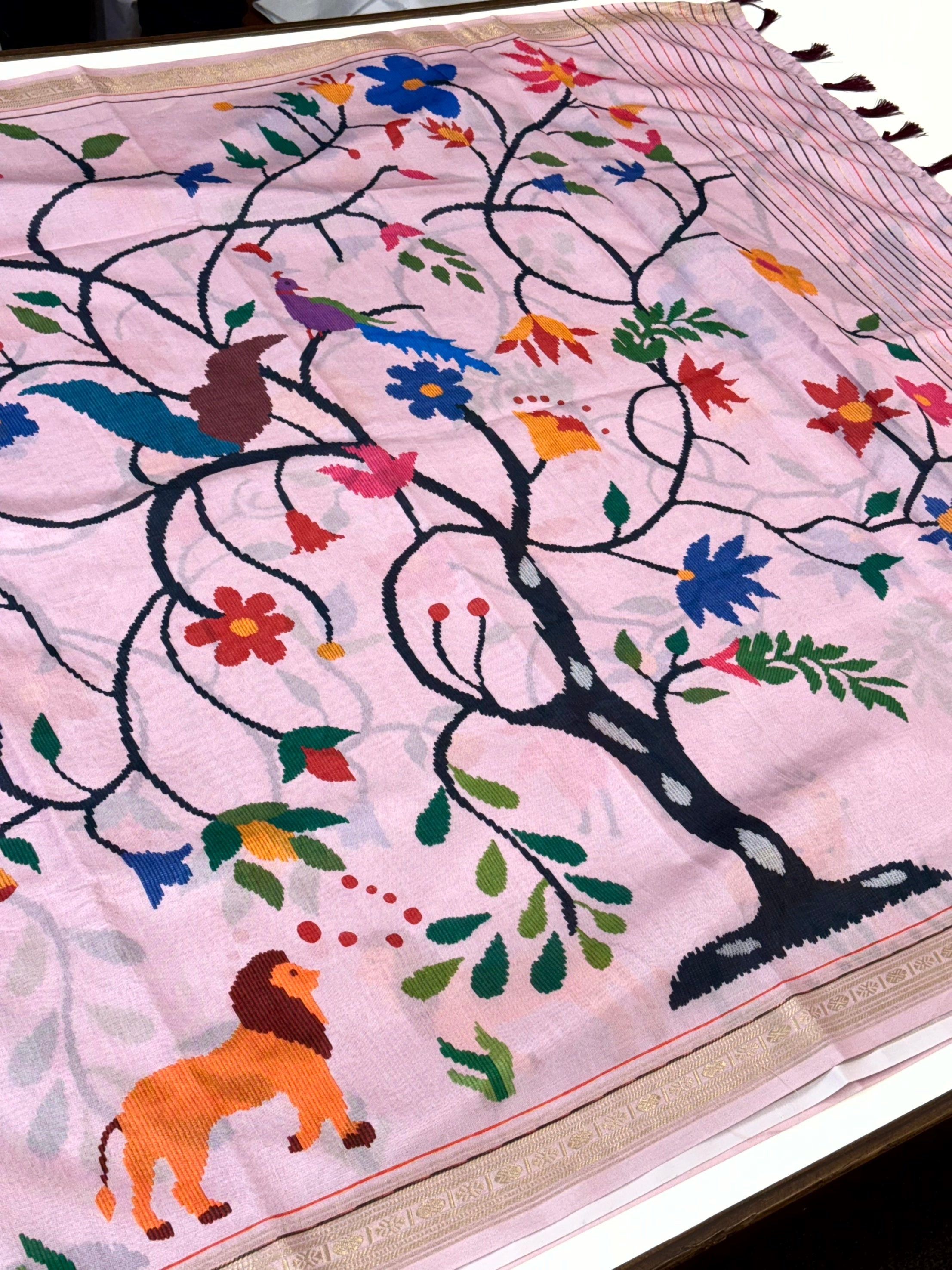 Pink Digital Rudraksh Border Saree