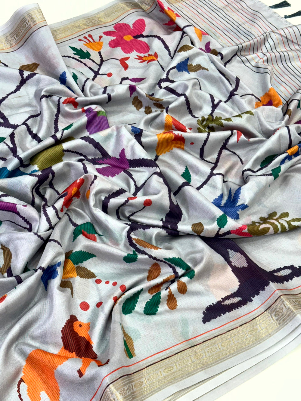 Grey Digital Rudraksh Border Saree