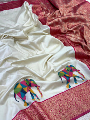 Elephant Ikkat Banarasi Soft Silk Saree


