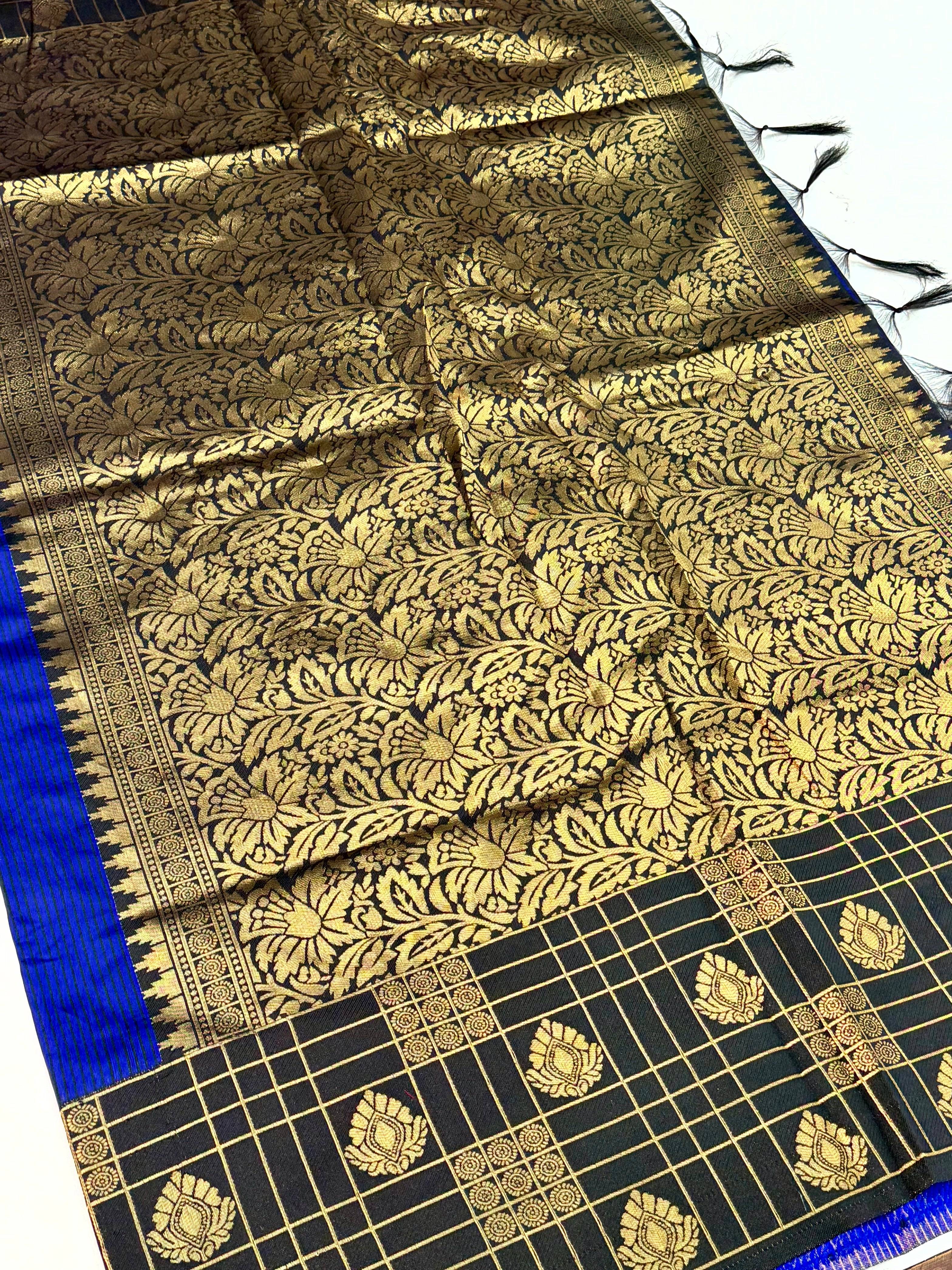 Black Gadwal Border Banarasi Katan Saree