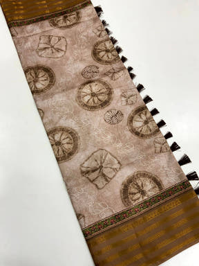 Brown Soft Silk Shibori Printed Saree