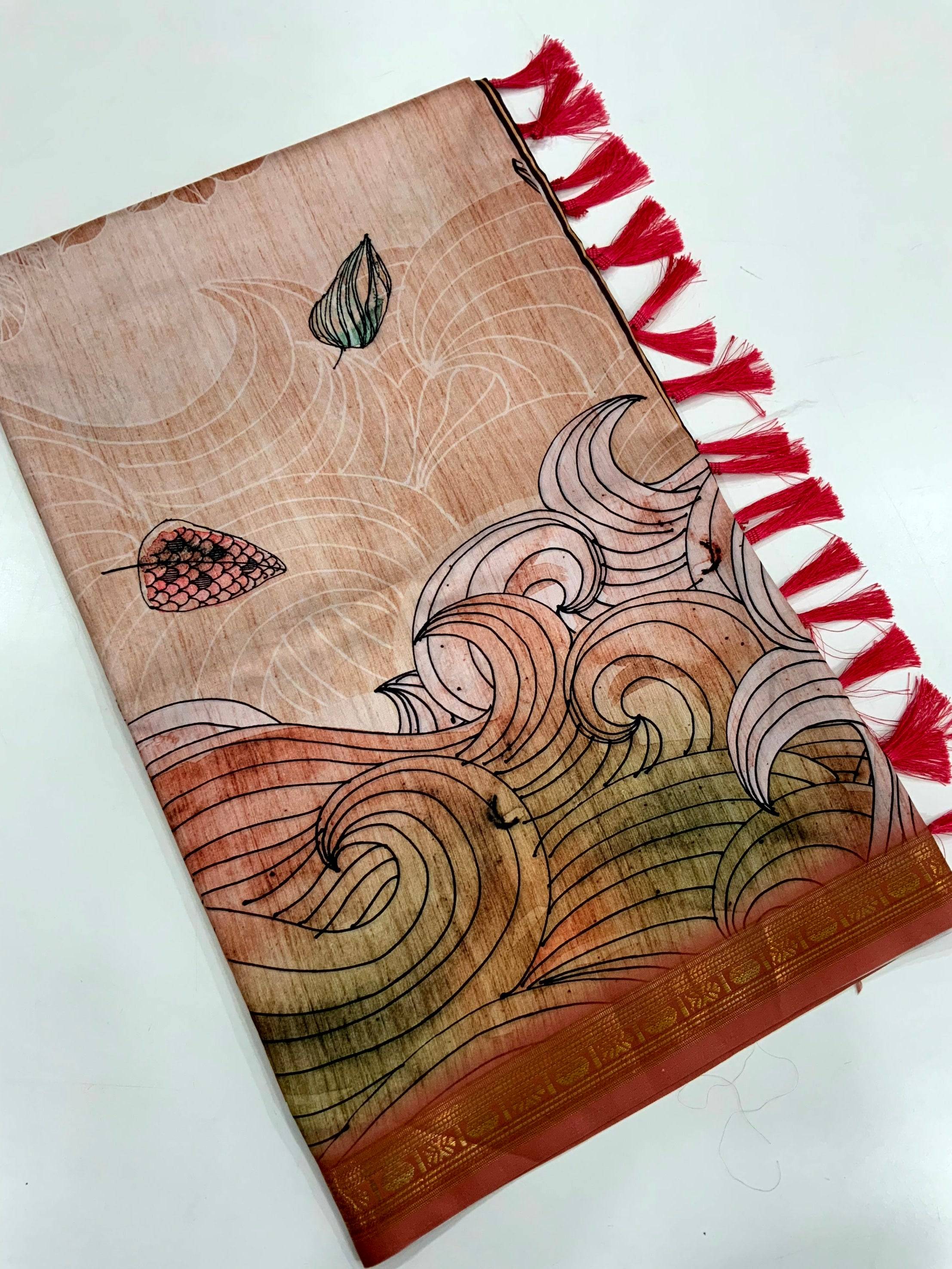 Pink Soft Silk Ocean Wave Patterns Saree