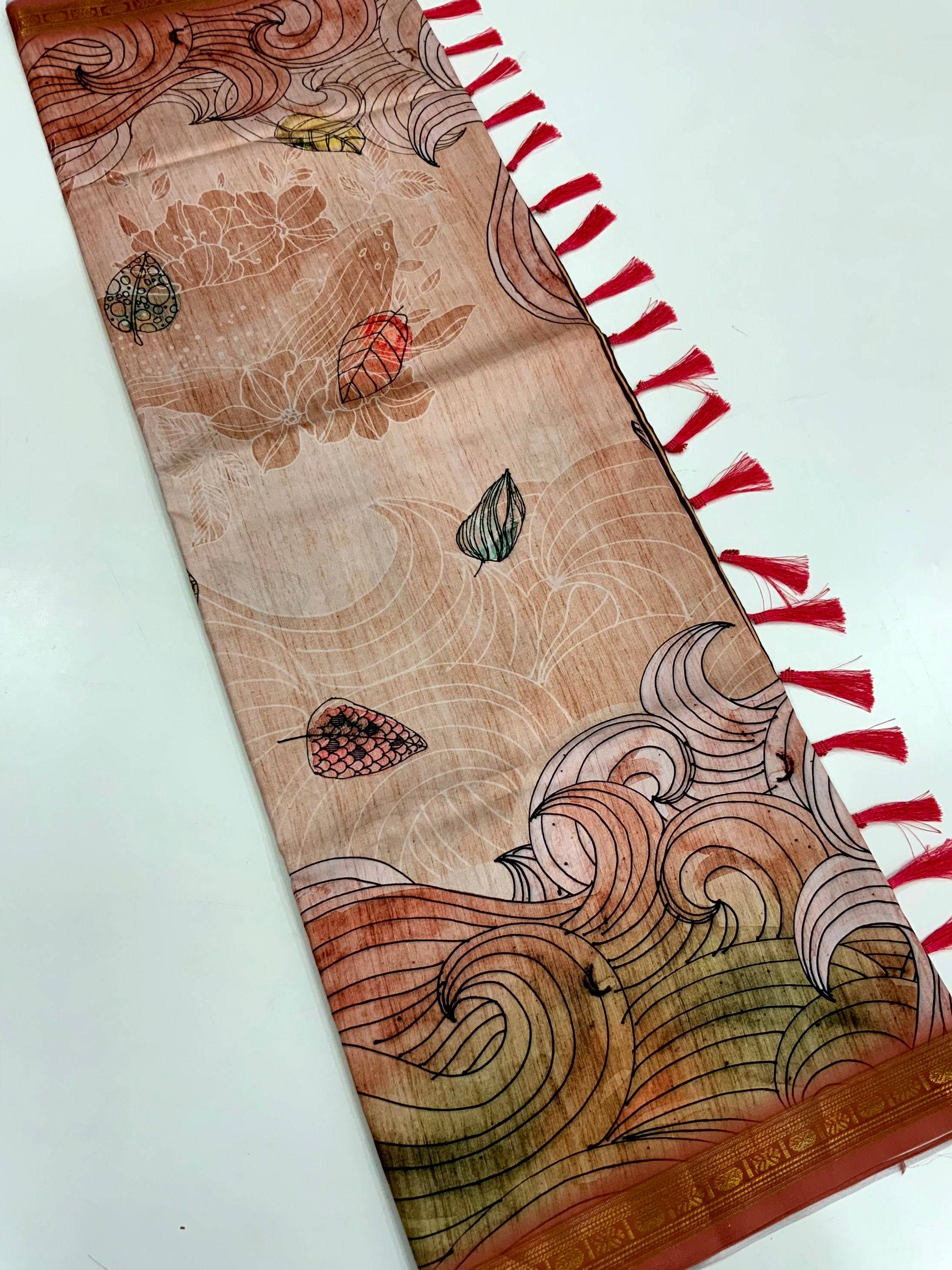 Pink Soft Silk Ocean Wave Patterns Saree