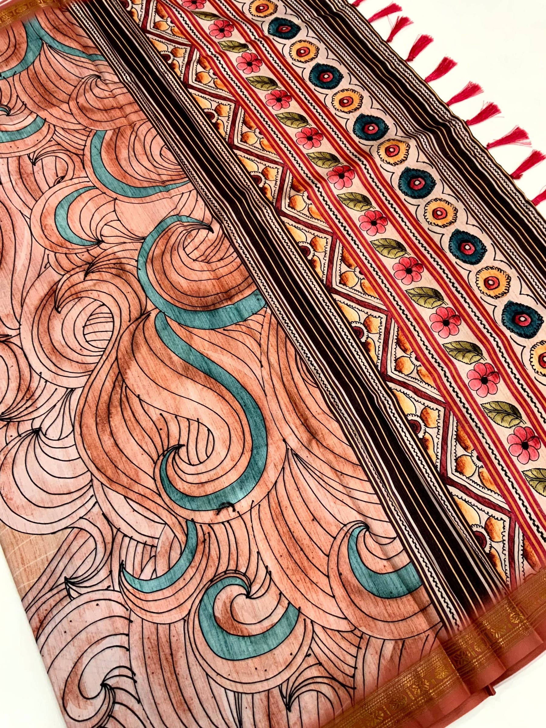 Pink Soft Silk Ocean Wave Patterns Saree