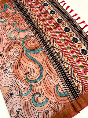 Pink Soft Silk Ocean Wave Patterns Saree