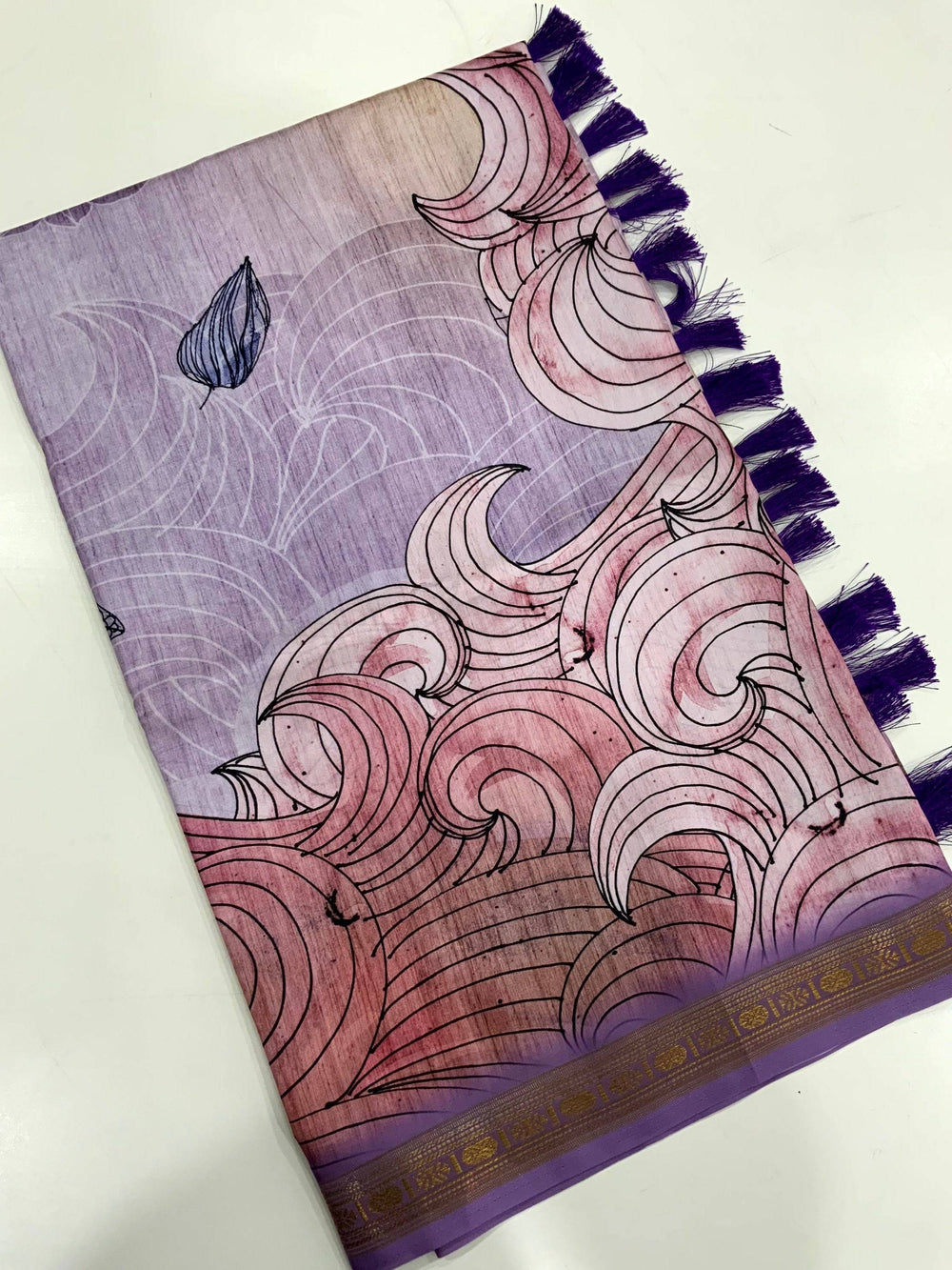 Purple Soft Silk Ocean Wave Patterns Saree
