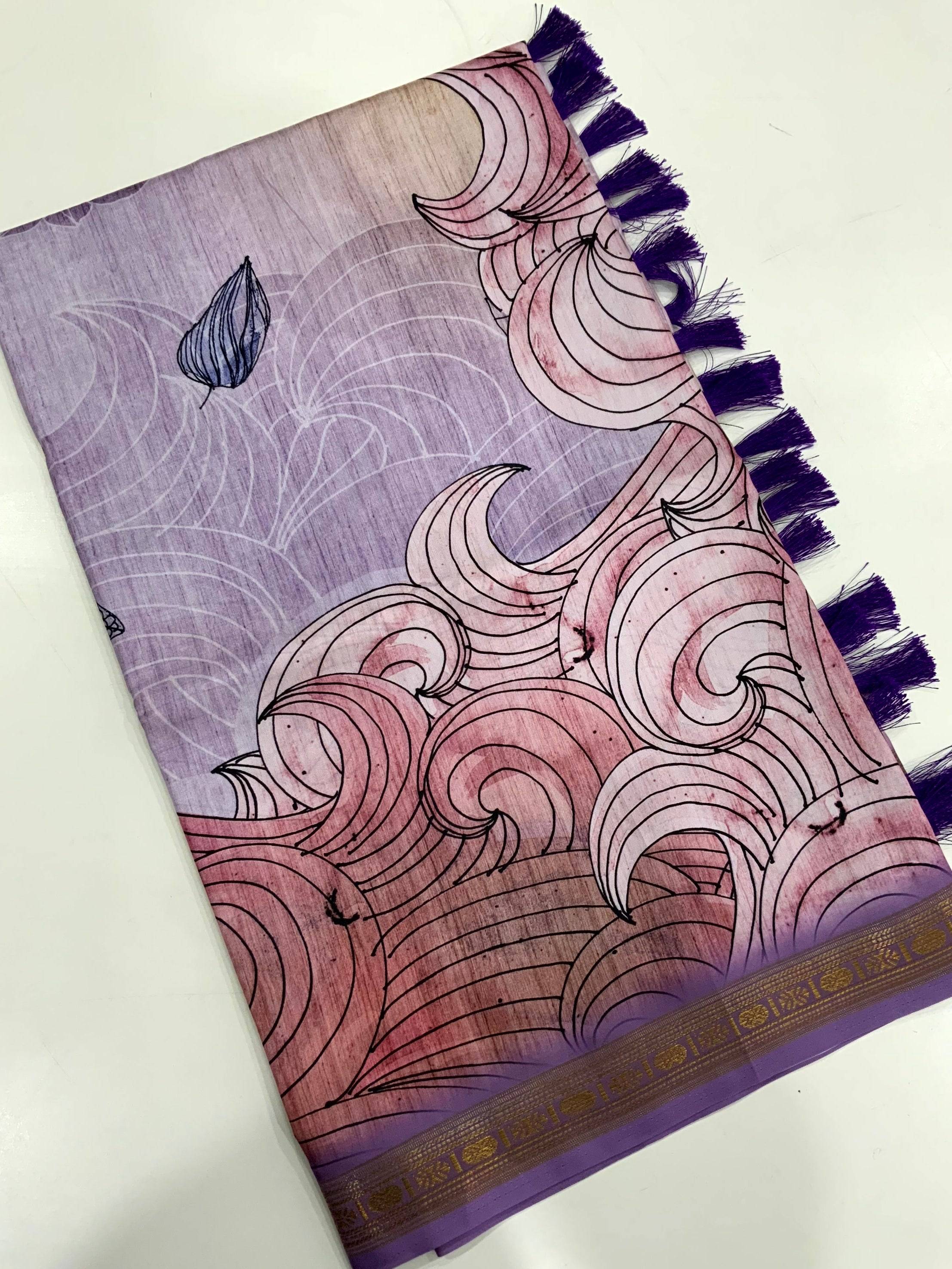 Purple Soft Silk Ocean Wave Patterns Saree