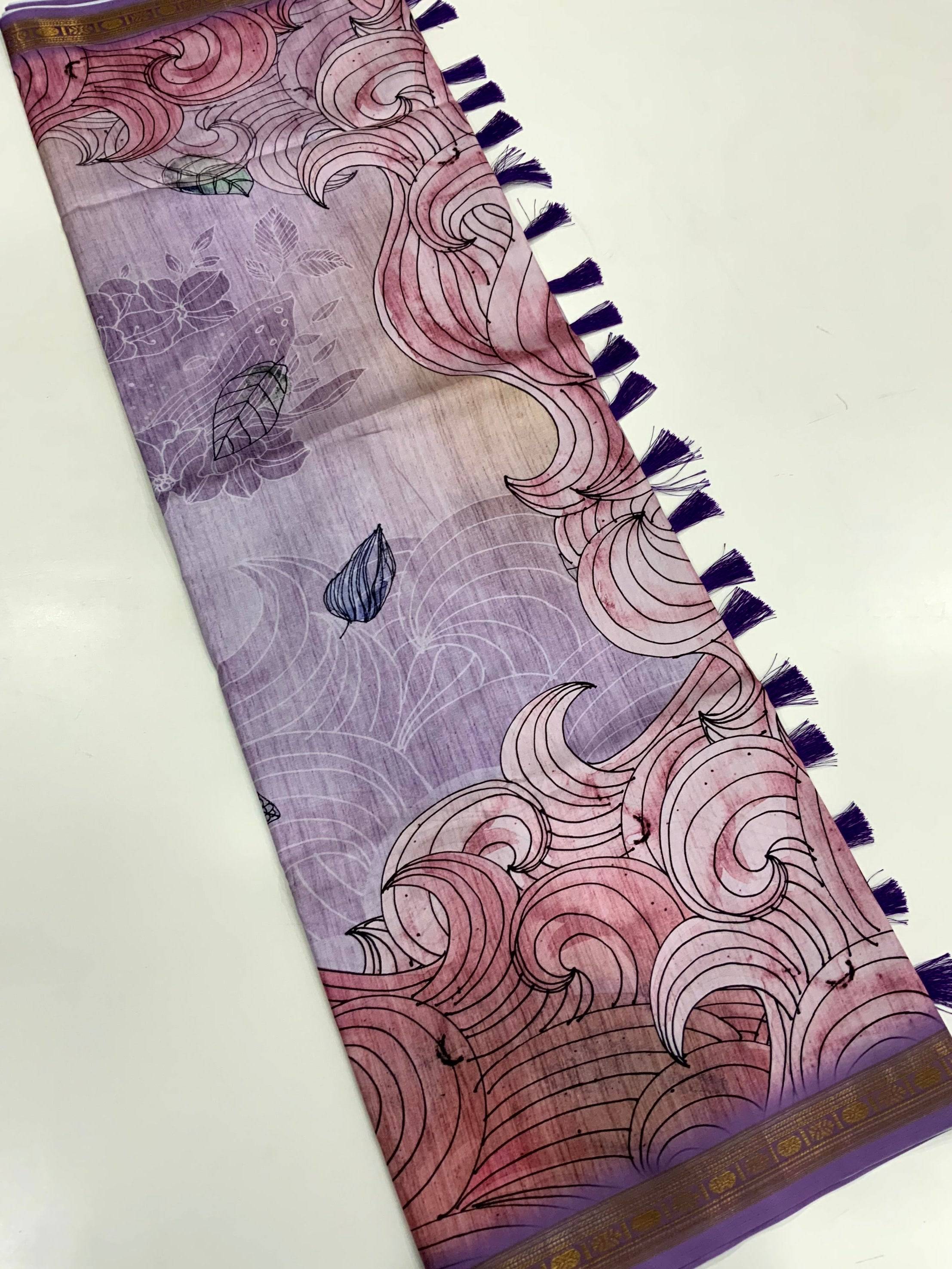 Purple Soft Silk Ocean Wave Patterns Saree