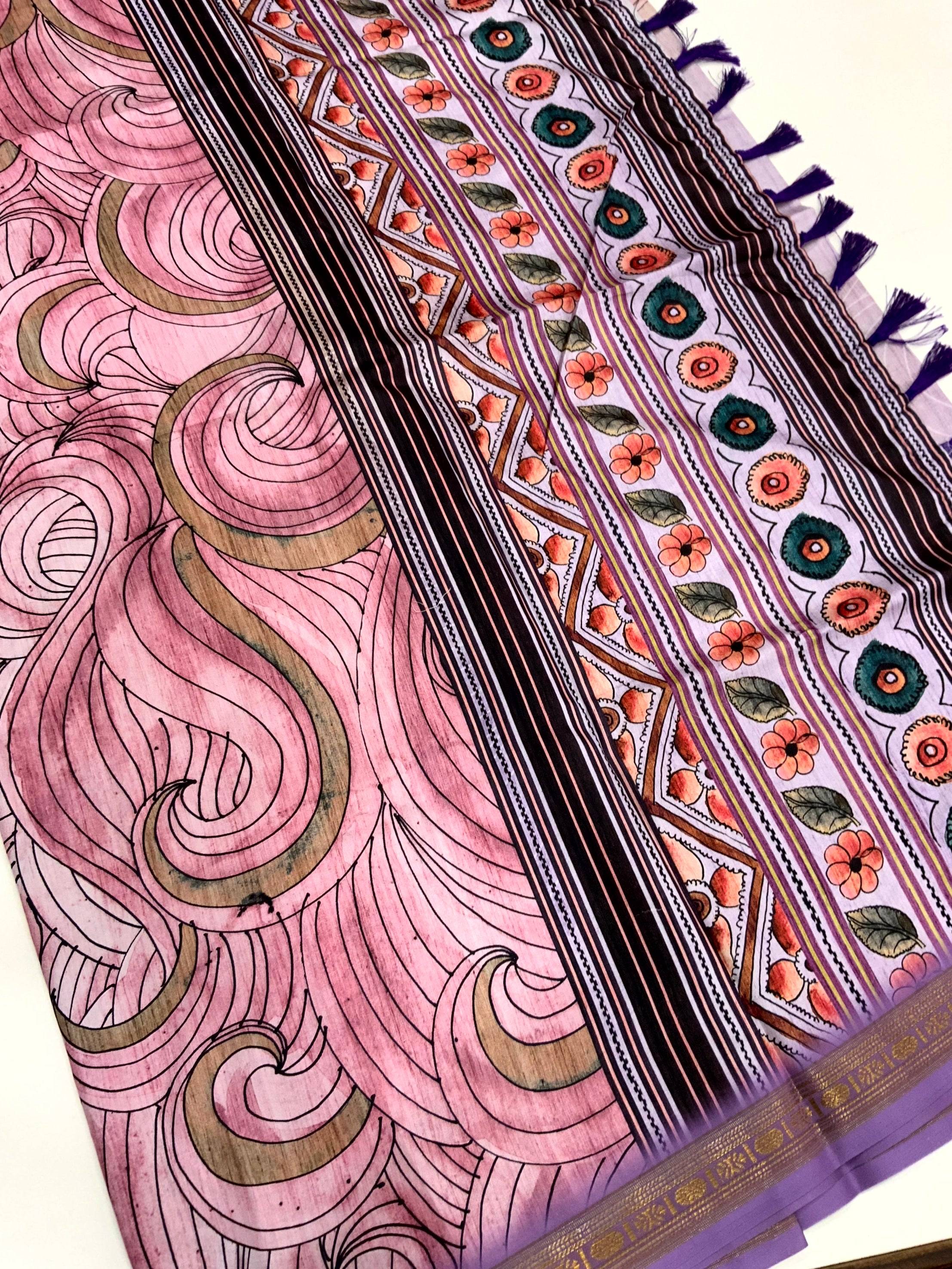 Purple Soft Silk Ocean Wave Patterns Saree