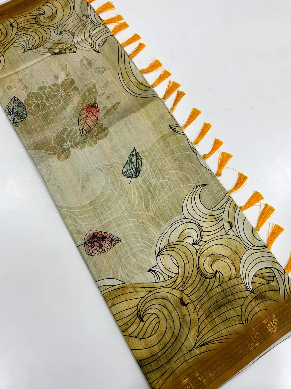 Olive Soft Silk Ocean Wave Patterns Saree