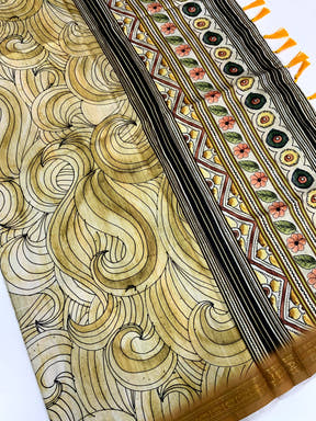 Olive Soft Silk Ocean Wave Patterns Saree