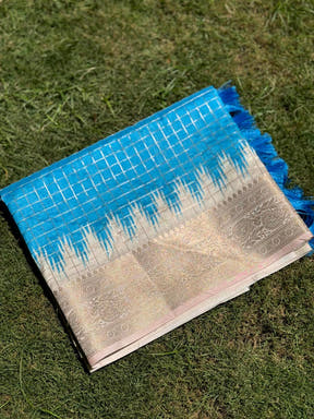 Sky Blue Banarasi Silk Gadwal Pattu Saree