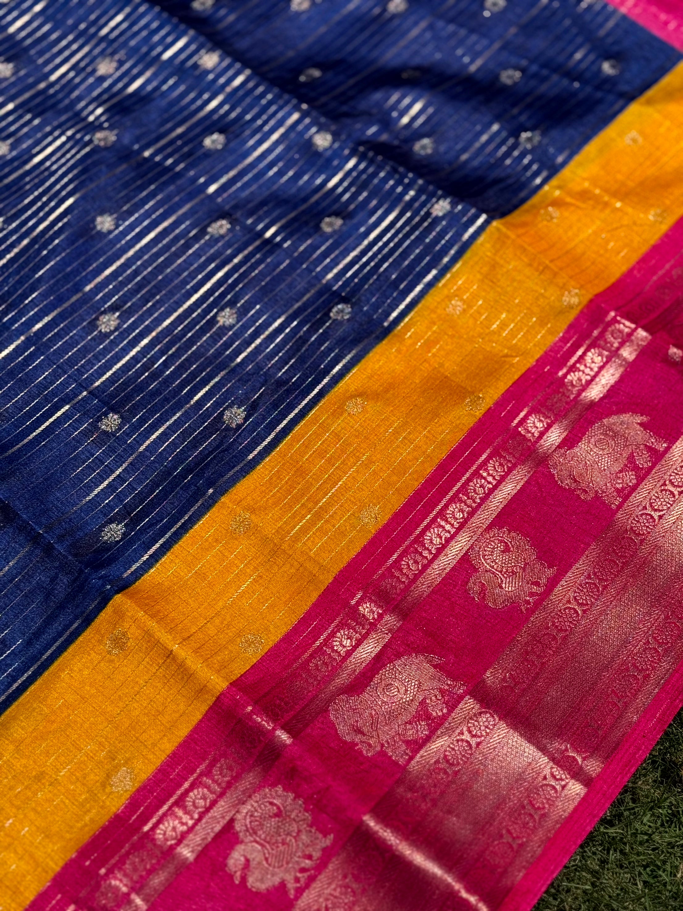 Royal Blue Soft Dola Silk Striped Print Saree