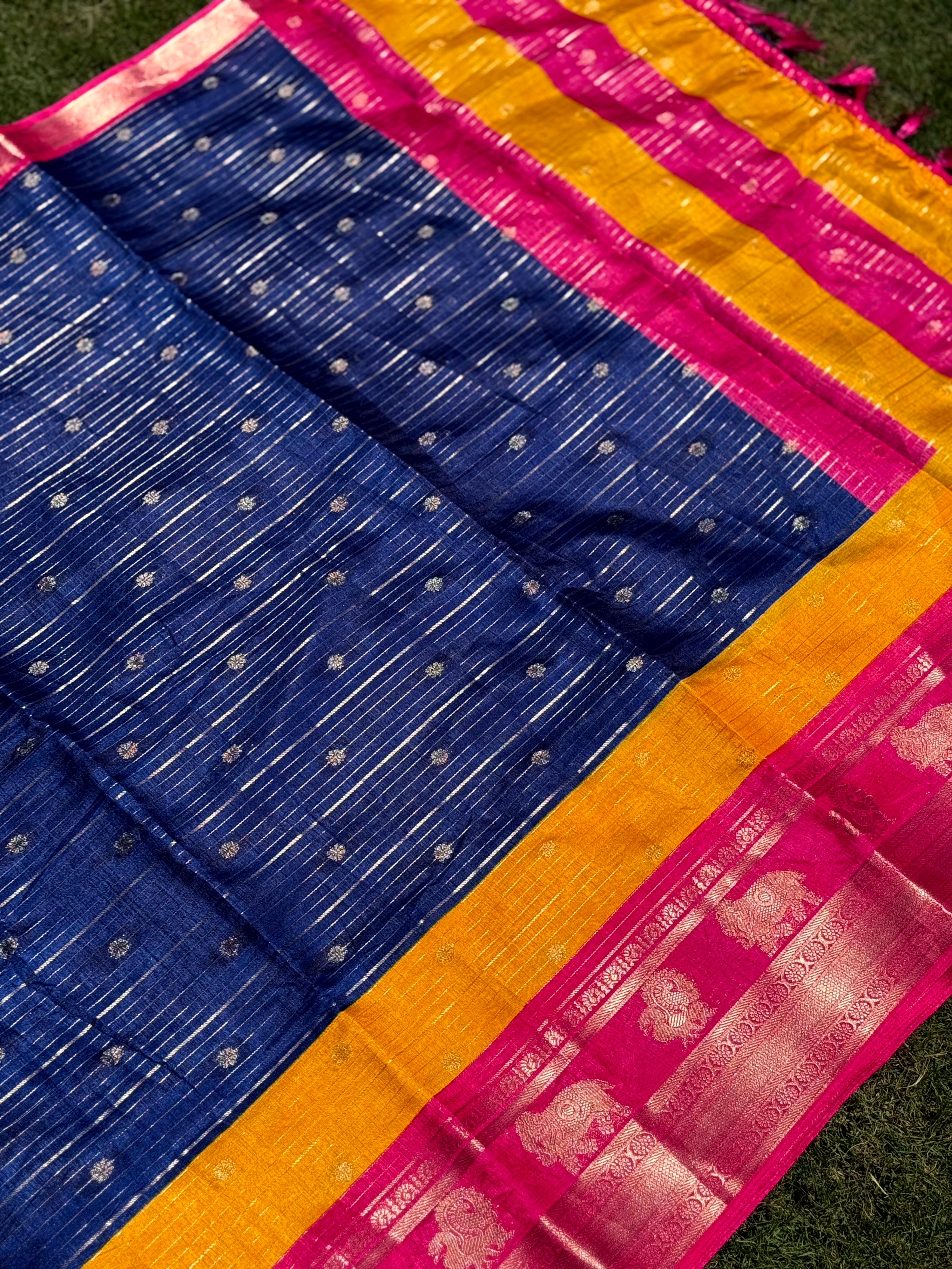 Royal Blue Soft Dola Silk Striped Print Saree