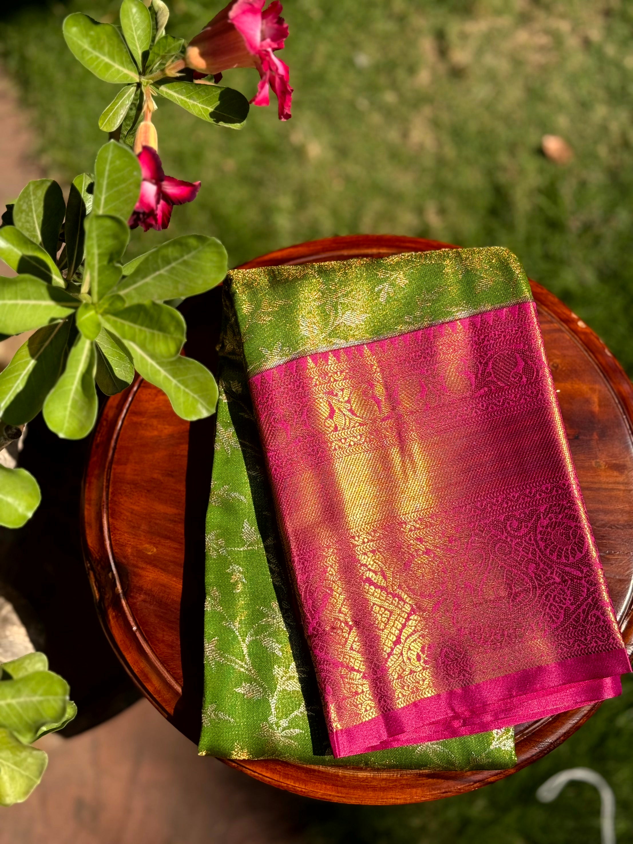 Lime Green Dharmavaram Silk Saree