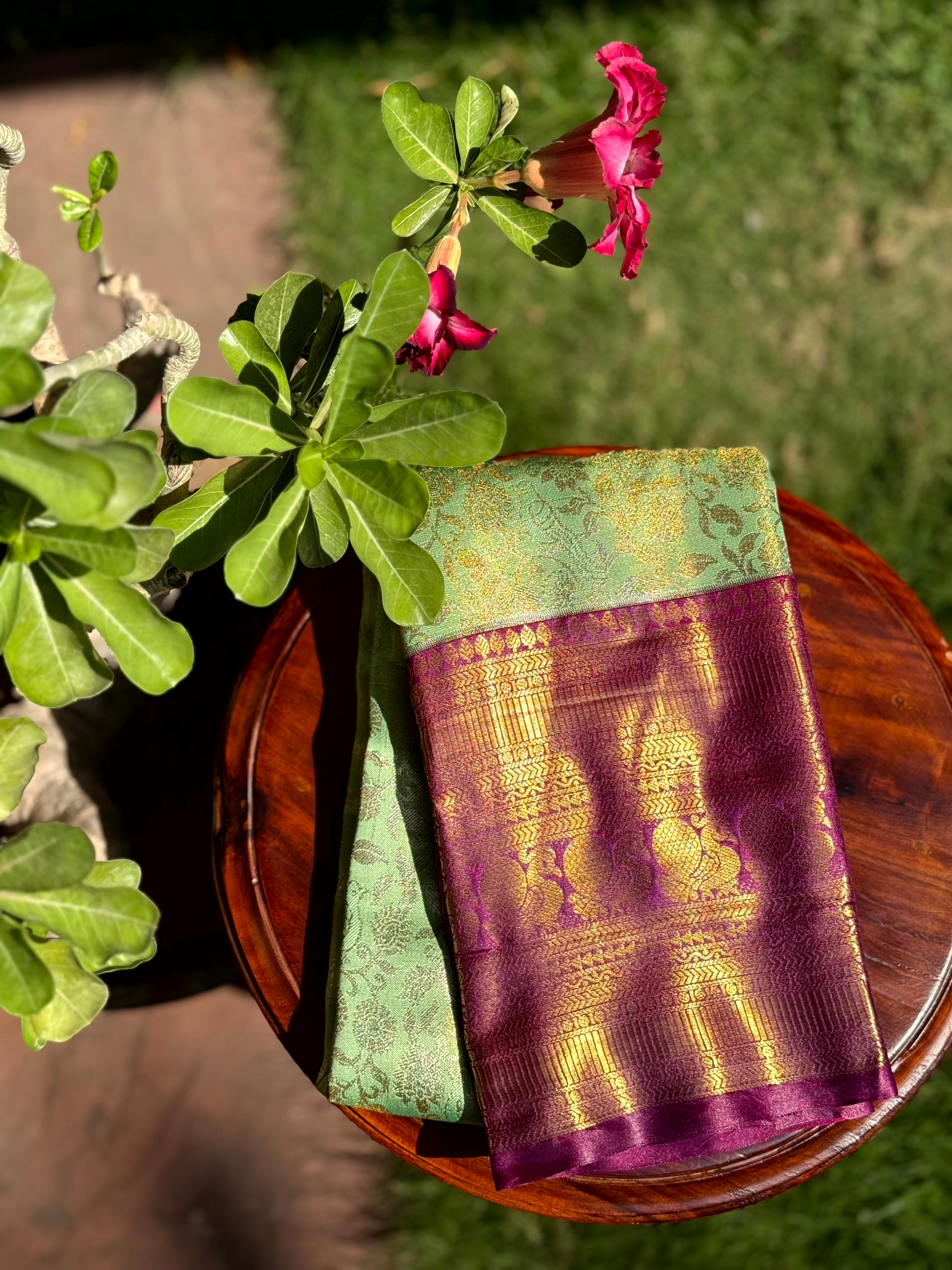 Pastel Mint Green Dharmavaram Silk Saree