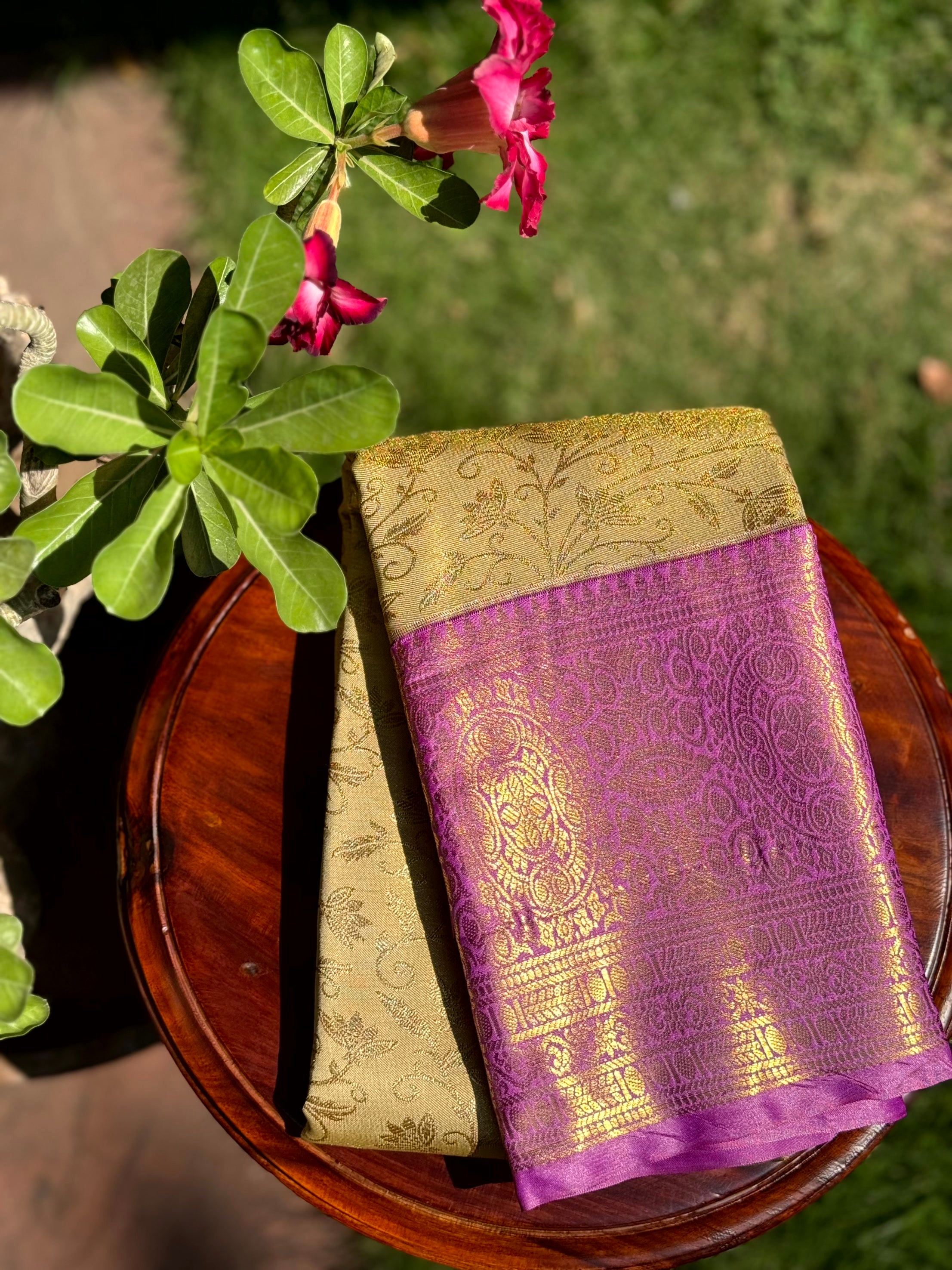 Golden Beige Dharmavaram Silk Saree