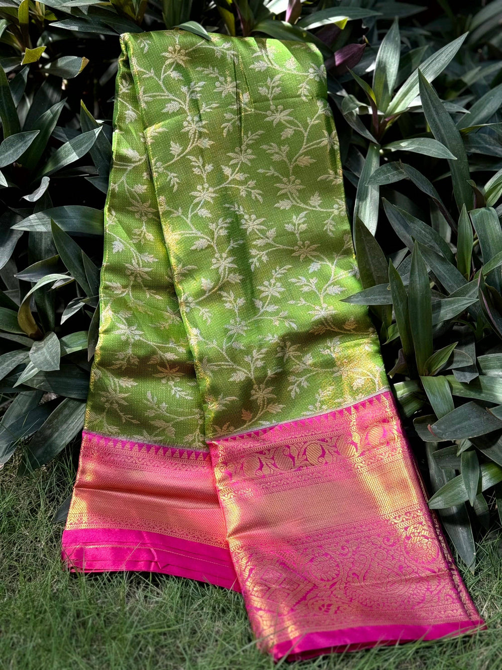 Lime Green Dharmavaram Silk Saree