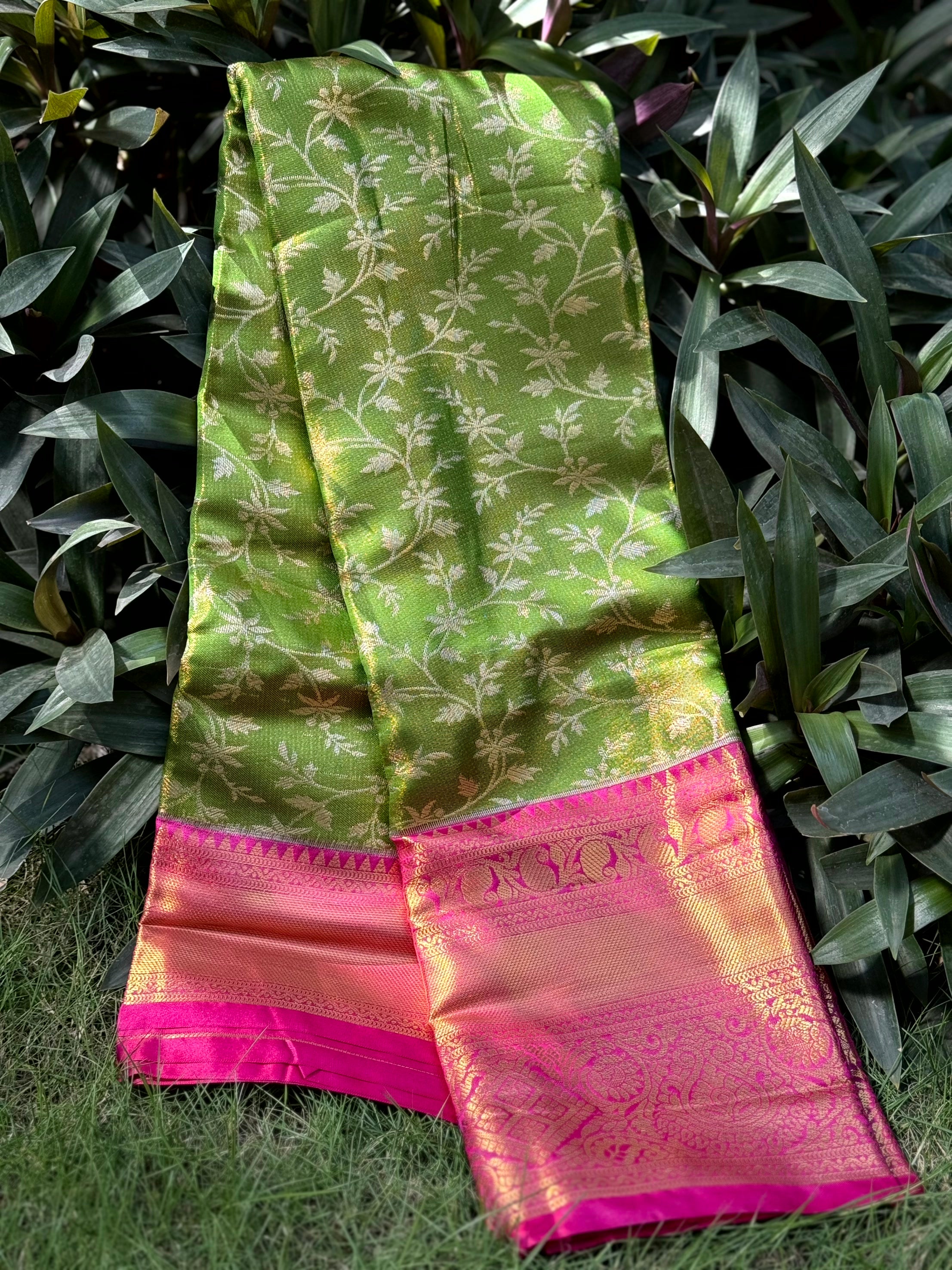 Lime Green Dharmavaram Silk Saree