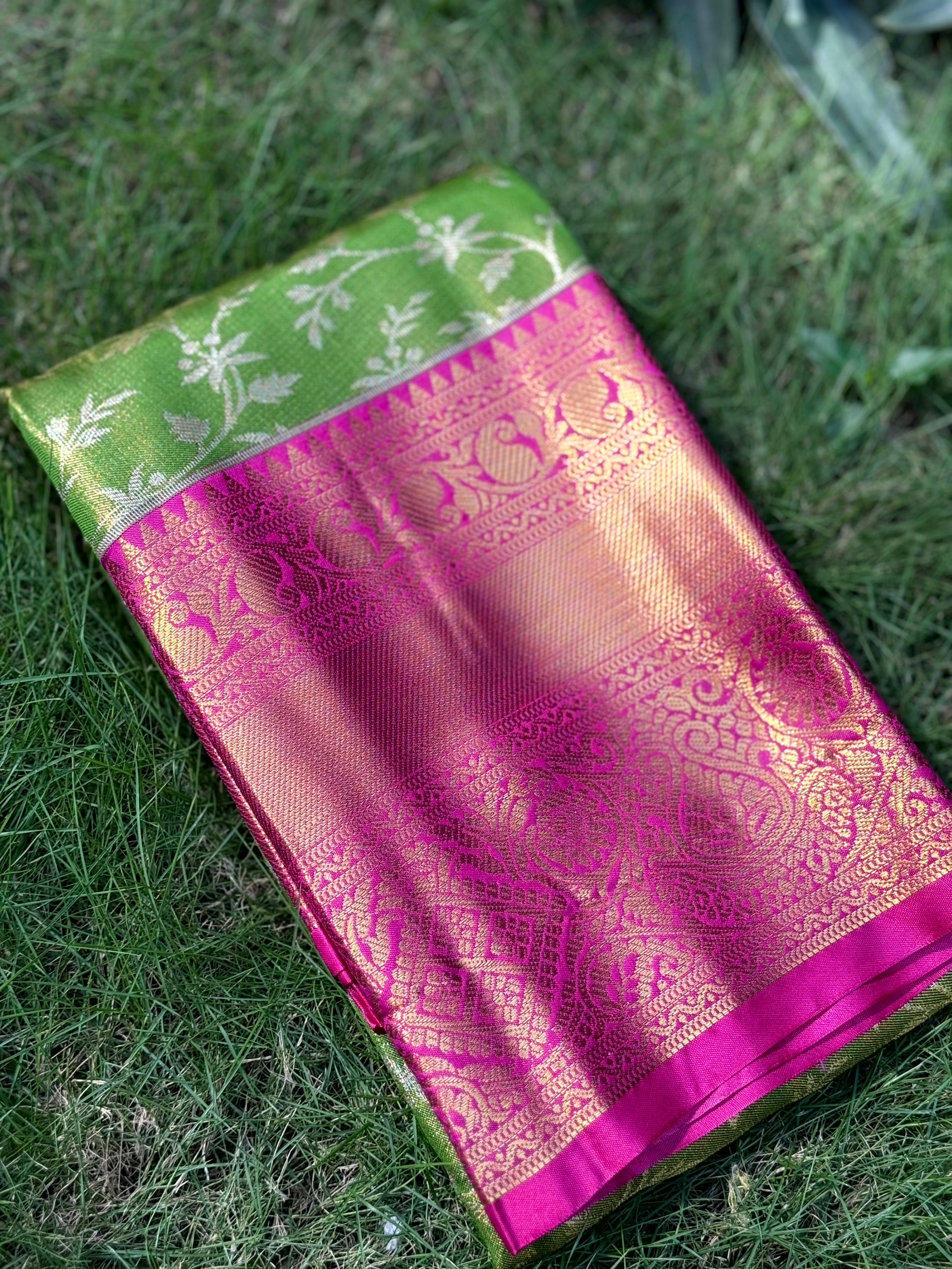 Lime Green Dharmavaram Silk Saree