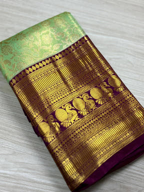 Pastel Mint Green Dharmavaram Silk Saree