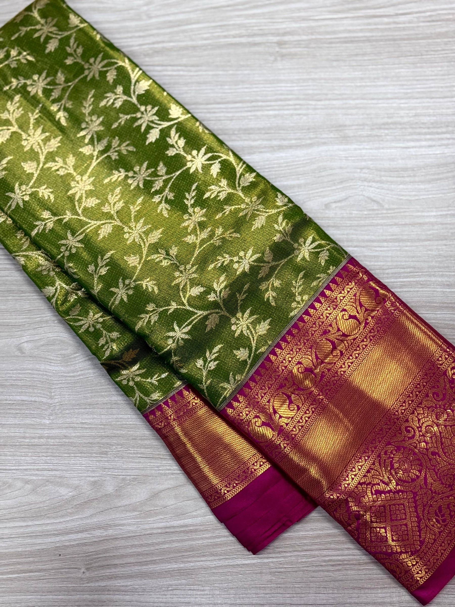 Lime Green Dharmavaram Silk Saree