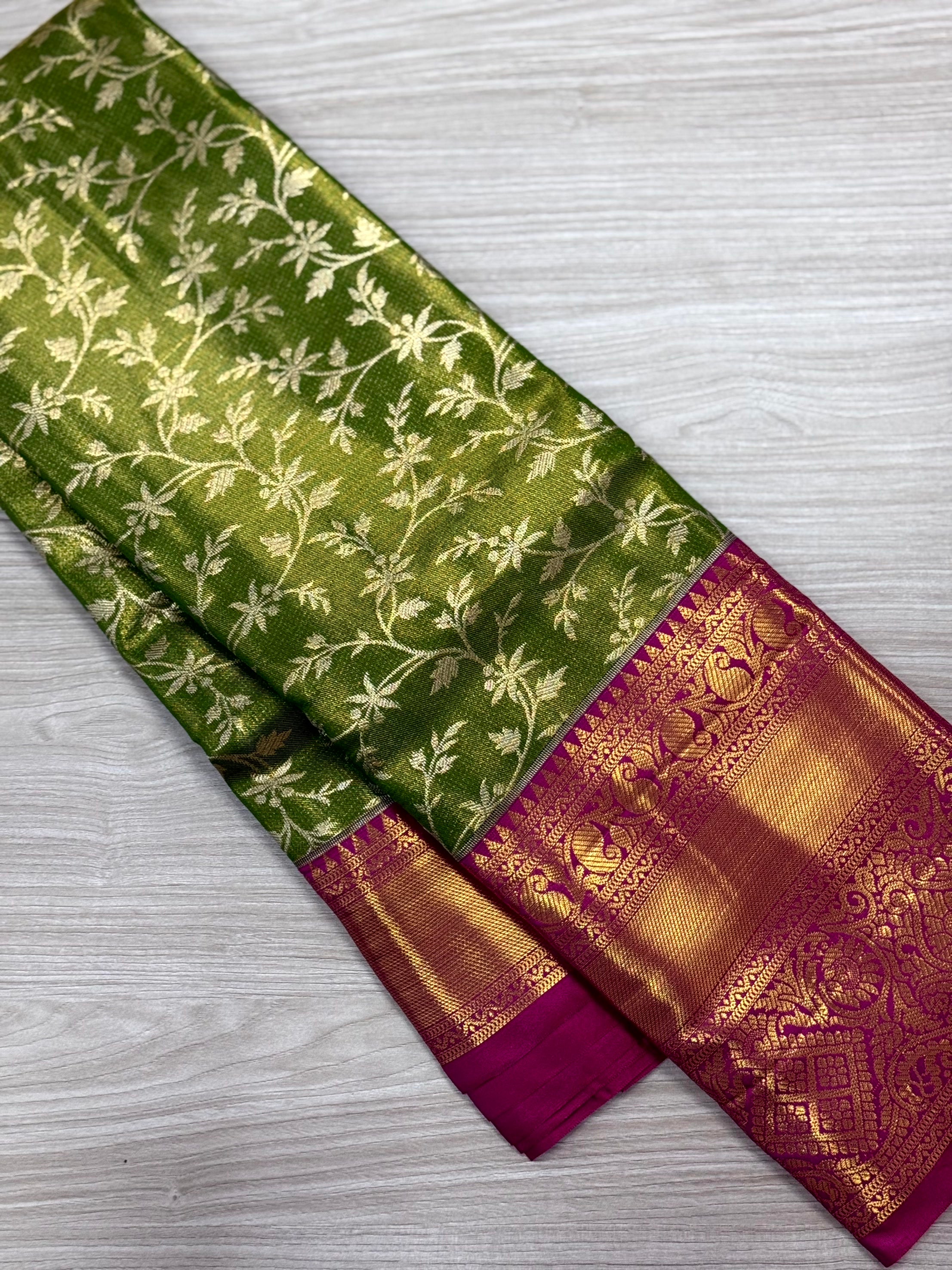Lime Green Dharmavaram Silk Saree