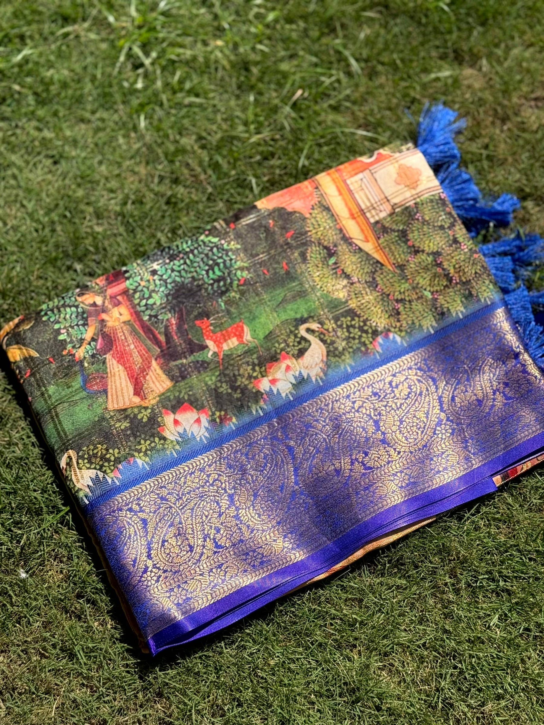 Radiant Banarasi Kalamkari Printed Saree