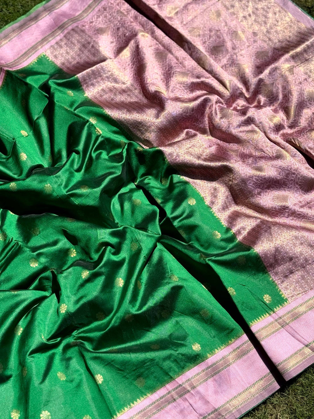 Green Silk Blend Floral Saree