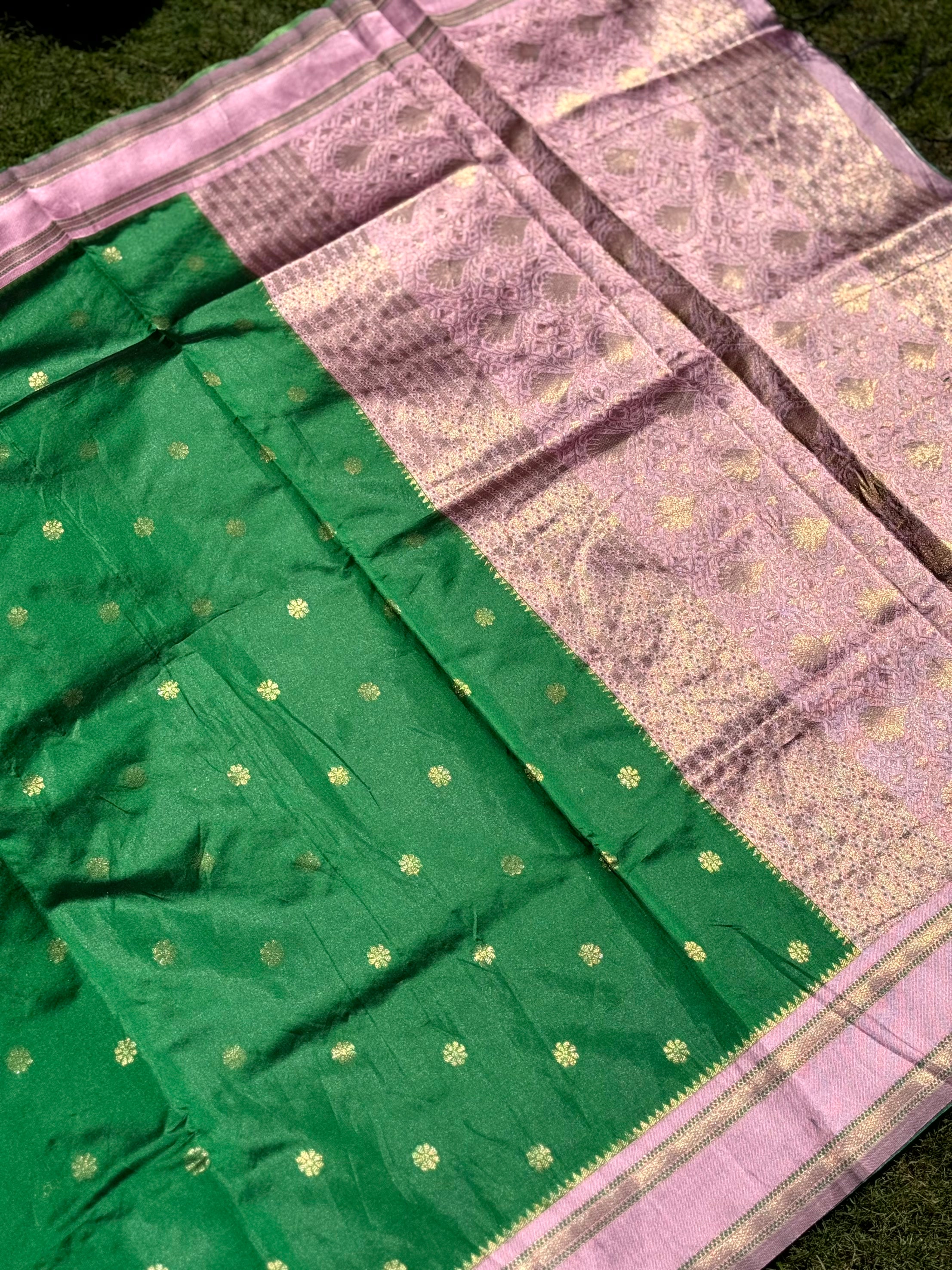 Green Silk Blend Floral Saree