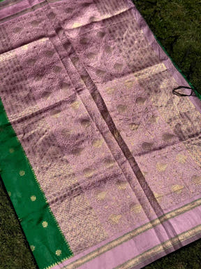 Green Silk Blend Floral Saree