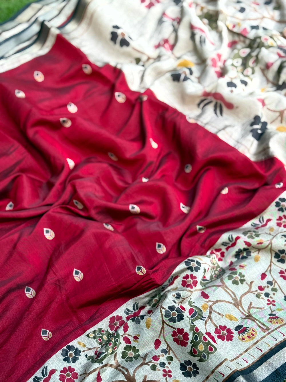 Red Pure Cotton Viscose Kalamkari Print Saree