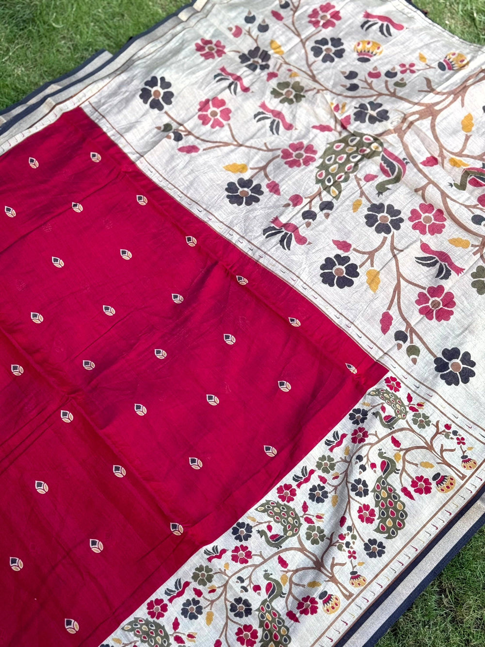 Red Pure Cotton Viscose Kalamkari Print Saree