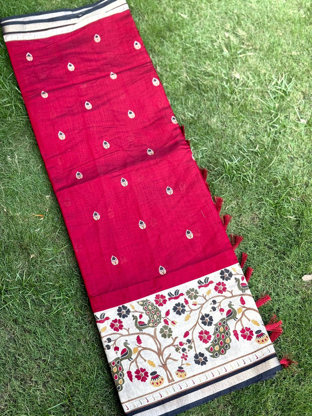 Red Pure Cotton Viscose Kalamkari Print Saree