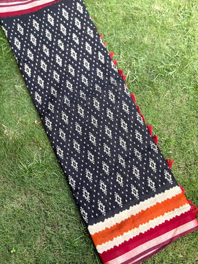 Black Pure Cotton Viscose Ikkat Print Saree