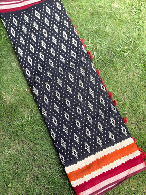 Black Pure Cotton Viscose Ikkat Print Saree