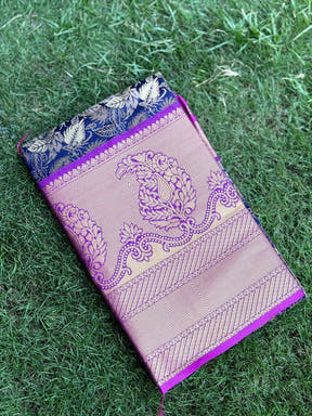 Stylish Navy Blue Kanjivaram Silk Saree