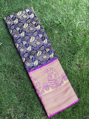 Stylish Navy Blue Kanjivaram Silk Saree