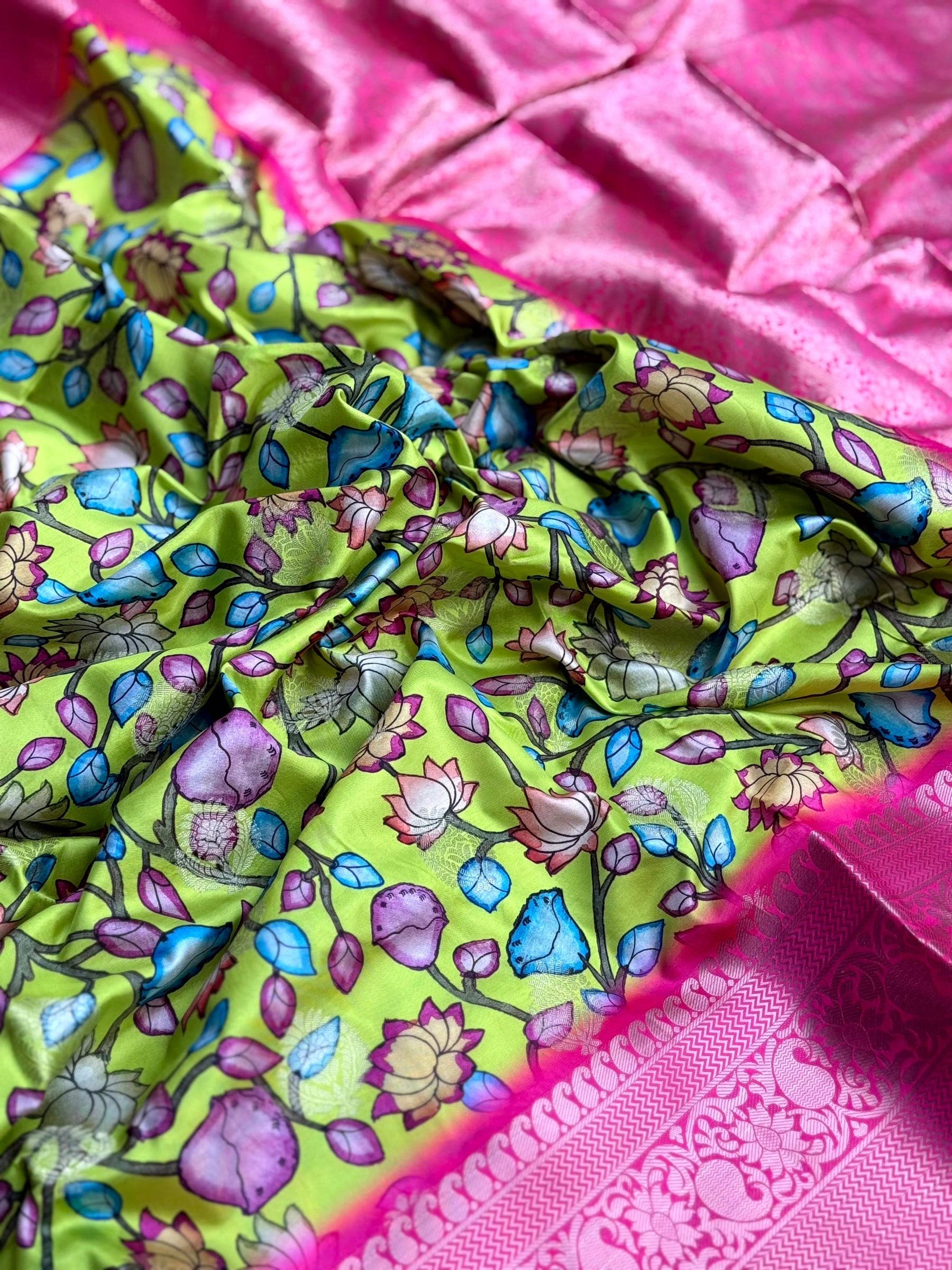 Perot Green Soft Silk Floral Print Saree